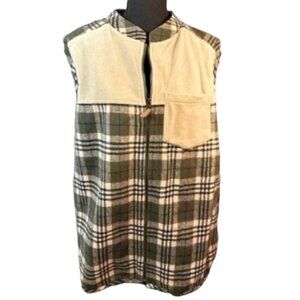 Kori Women’s Green and Pink Plaid Soft Zippered Vest Size Large